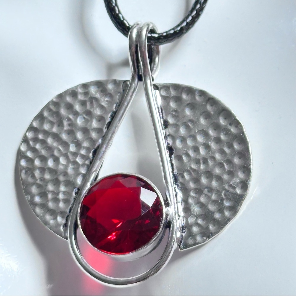 Artisan Handcrafted Jewelry BOLD Simulated Ruby in Silver Bezel Pendant MCM
